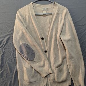 L.L. Bean Beige Cardigan with Elbow Patches